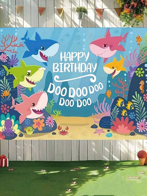 قماش خلفية ديكورية جميلة بتصميم كرتوني لسمكة القرش لتزيين أماكن التصوير والمعيشة والنوم، كديكور لحفلات عيد الميلاد والمناسبات البيت والاستوديوهات والبث المباشر، اكسسوارات السمك لتزيين الأحداث