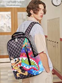 1pc Unisex Plaid Print School Backpack, Large Capacity, Adjustable Shoulder Straps, Zipper Closure, Polyester Lining, Water-Resistant & Durable Fabric, Suitable For Commuting, Daily Use, Back-To-School Gift