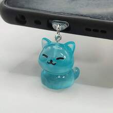 1pc Glow-In-The-Dark Resin Smiling Cat Pendant Phone Dust Plug Charm, Phone Decoration