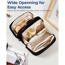 Travel Makeup Bag, Make Up Bag With Multiple Compartments For Organizer, Durable & Compact Cosmetic Organizer For Women For Travel Accessories (Beige) - 黑色 - 查看 2