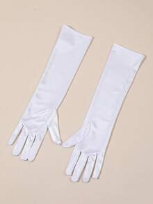 1 Paar dehnbare Satin Damen Sexy Handschuhe, geeignet für Abende, Galas, Aufführungen, Hochzeits- und Partyoutfits - Weiss - Übersicht 3