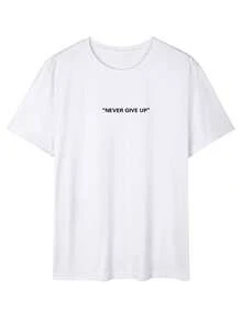 男士口号印花圆领宽松休闲短袖 T 恤