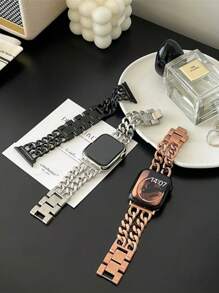 1pc Watch Band Men Women Fashion Silver Metal Double Chain Wrist Strap Compatible With Apple Watch Ultra Band 49mm 46mm 45mm 44mm 42mm 40mm 41mm 38mm New Stylish Watchband For Series 10 Series 9 8 7 Se Ultra 6 5 4 3 2 1