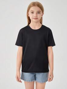 Custom Tween Girl Athletic T-Shirt - Upload Your Preferred Image And Text - Black - View 2