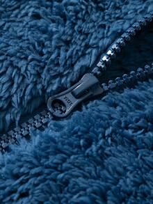 Men's Navy Blue Fleece Jacket, Stand Collar Design With Cuffed Sleeves, Soft & Skin-Friendly, Essential Outerwear For Autumn/Winter - Royal Blue - View 3