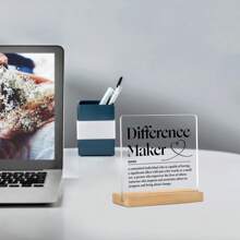 1pc Acrylic Desktop Decor Gift For Teachers, Bosses, Mentors, Coaches, Thanksgiving Gifts, Holiday Gifts, With Wooden Base