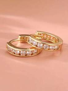 1 Đôi bông tai thời trang đính đá Cubic Zirconia cho bé gái, phụ kiện hàng ngày, trang sức dự tiệc, quà sinh nhật. - Vàng - Xem 2