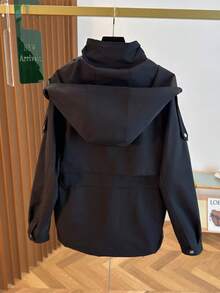 Chaqueta cortavientos para mujer, estilo de moda para viajeros, chaqueta cortavientos regular, diseño de cintura ceñida y solapa grande, unicolor, multiestilo para atuendos de otoño/invierno