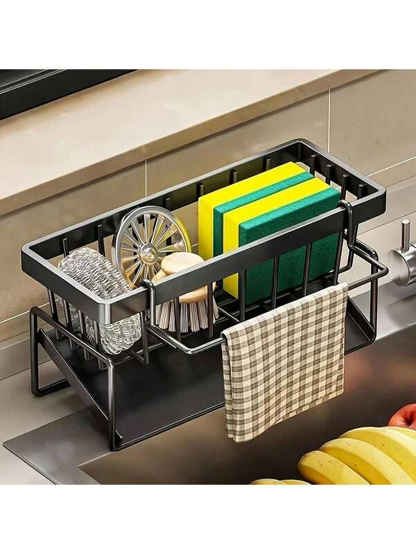 1pcs Effective Draining Kitchen Sponge Shelf, Soap Holder, Stainless Steel Material Is More Sturdy, Slope Design Is Free From Water Accumulation, Towel Independent Rack Effective Anti-Mold, Kitchen Storage