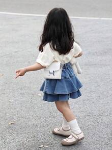 Little Girl's Denim Skirts Mini Flared Pleated Toddler Jean Skorts With Shorts Underneath - 藍色牛仔布 - 查看 8