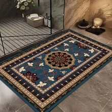 1 pieza Alfombra de silicona antideslizante con estampado floral del sudeste asiático, alfombra, tapete, impresión 3D rectangular, adecuado para sala de estar, dormitorio, pasillo, baño, lavandería - Alfombra de poliéster para decoración del hogar interior y exterior