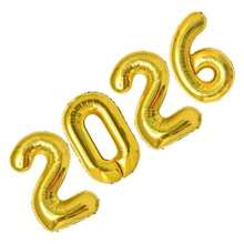 Kit With 4 Metallic Balloons Number 2026 Gold 32 Inches 70cm New Year's Eve Party