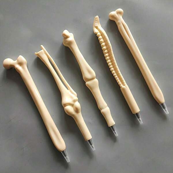 5 stylos-bille en forme d'os, conçus de manière ergonomique avec une forme ovale et une pointe au milieu, faits en plastique et rétractables, en font le cadeau idéal pour les infirmières, les médecins, l'utilisation au bureau et les fournitures pour écrire dans des cahiers médicaux, les fournitures scolaires, la rentrée scolaire