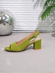 Fashionable Chunky Heel Women's Sandals, Matcha Green Shoe Upper, Comfortable, Lightweight, Minimalist Chunky Heel Sandals, Suitable For Vacation, Commuting, New Summer Collection - Army Green - View 7
