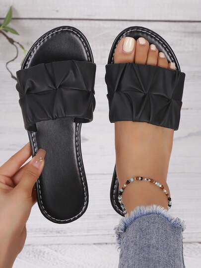 Women's Casual Flip Flops, Soft Sole Anti-Slip Outdoor Slippers, Fashionable Square Toe Beach Sandals For Summer