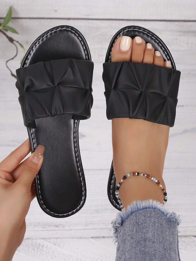 Women's Casual Flip Flops, Soft Sole Anti-Slip Outdoor Slippers, Fashionable Square Toe Beach Sandals For Summer - Black - View 1