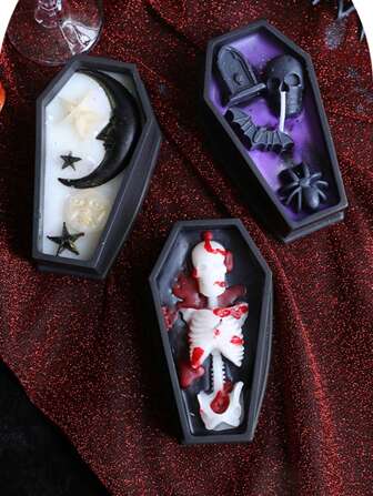 1 pieza/Caja Nuevo Ataúd creativo de Halloween para decoración con vela, Vela con mini fantasma, Vela con forma de vampiro DIY, Vela con aroma a calavera, Vela de Halloween, Ambientación, Decoración de fiesta, Vela, Velas, Halloween, Otoño, Regalos, Velas perfumadas