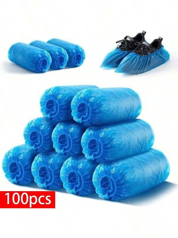 10/100/200 غطاء قدم بلاستيكي يمكن التخلص منه وغطاء حذاء - متين ومقاوم للماء ومضاد للانزلاق، حذاء واقي مناسب للتنظيف والسفر والفنادق