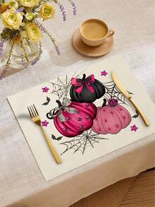 4pcs/6pcs/60pcs Halloween Placemats, Pink Pumpkin, Spider Web, Skull, Bat & Letter Linen Placemats, Dirt-Resistant For Home, Restaurant, Dining Decoration - Multicolor - View 3