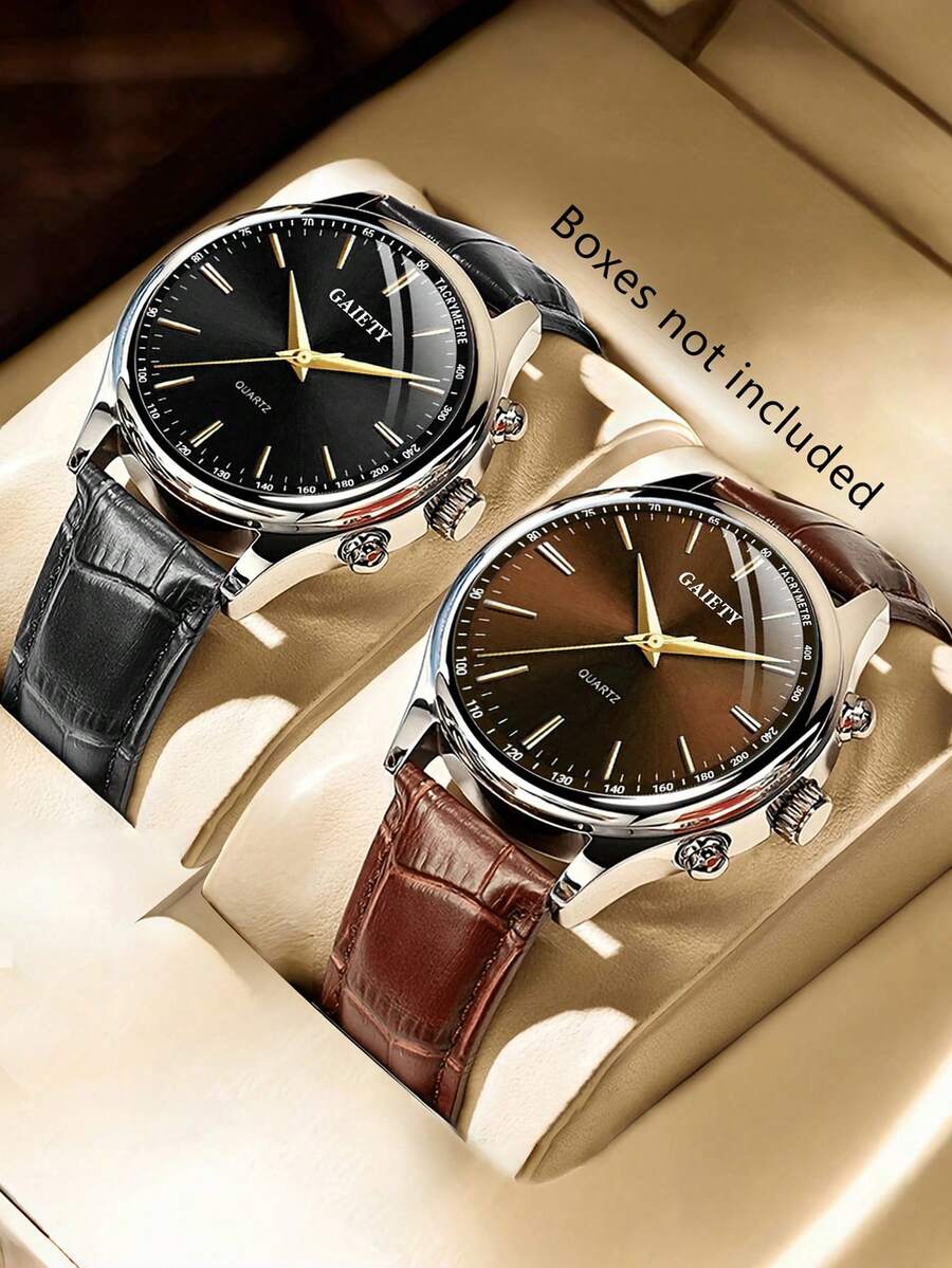 2 Pieces Men's Bamboo Patterned Watch Strap Fashionable And Simple Business Bar Scale Quartz Watch Set Suitable For Daily Wear Decoration Or Holiday Gifts - Multicolor - View 1