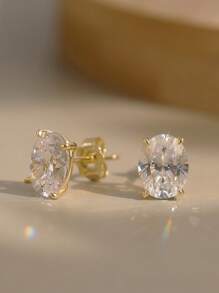 1 par de elegantes y brillantes pendientes de botón de zirconia 8A de alta calidad, con corte oval, de plata de ley 925, adorno de moda para mujeres, joyería con perforación, mejor regalo para cumpleaños, Navidad, novia, esposa, mamá y amor, joyería para bodas y compromiso