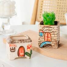 2 Pieces 2.5 Inch Ceramic Succulent Pots Set With Drainage Holes - Flowing Glaze Design For Planting Mini Plants And Flowers