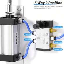 Válvula neumática de palanca de 5 vías y 2 posiciones 1/4 Npt, utilizada para controlar la presión, el flujo y la dirección del flujo de aire en sistemas neumáticos y para asegurar el funcionamiento normal de varios componentes neumáticos en actuadores o mecanismos neumáticos. - Plateado - Ver 2