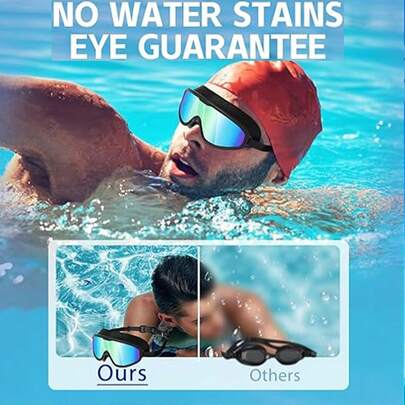 Swim Goggles, Frameless Wide-Angle Swim Goggles, Anti-Fog Anti-UV Waterproof Adult Unisex