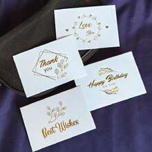 40pcs Minimalist Golden Blessing One-Sided Greeting Card, Gift Box Decoration Card, Thank You Card, Message Card