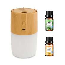 300ml Wood Grain Aroma Diffuser, Humidifier, Air Purifier, 7-Color LED, 2 Spray Modes, 2 Essential