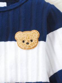 2pcs Toddler Baby Long Sleeve Fleece Cute Bear Design Set, Super Soft, Stretchy, Minimalist & Comfortable, For Baby Boys