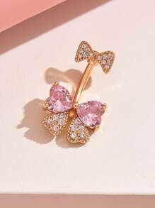 1 pieza Anillo de ombligo de joyería para perforación con lazo en color plata, dorado y rosa, de acero inoxidable con colgante flotante en forma de lazo, joyería corporal sexy para verano y playa, accesorio de joyas de ombligo