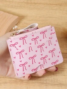 Pink Bow Love Pattern Zipper Small Wallet Coin Pocket Small Purse Bifold Slim Women Wallet MiniThin,Lightweight,Multi Layer Portable,ID Card,Money Credit Card Minimalist,Fashion,Modern,Business,For Anniversary,For Birthday Gift,For Gift,For Girls,For Lady,For Female,Bag School Supplies For School Dorm Room & Back To School - Pink - View 13