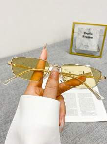 新款复古多边形小框个性化时尚眼镜，高端简约百搭时尚眼镜，适合海滩、派对、日常佩戴，矩形墨镜 - 彩色 - 查看 2