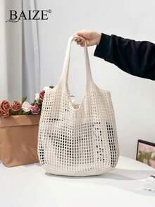 ENBEI Large Capacity Crochet Shopping Bag, Fashion Tote Bag For College Students, Female Office Workers, Multi-Purpose Commuter Bag, Easter And Christmas Gift Beach Bag Tote Bag Summer Beach Tote Bag For Women Beach Bag Women Handbag Women Crochet Bag Beach Tote Bag Beach Essential Beach Bag Handbag, Perfect Match With Crochet Set, Beach Necessities,Beach Essentials,Beach Stuff & Summer Essentials - Beige - View 11