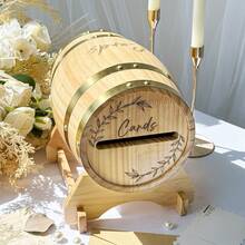 Caja portarretratos de boda de madera marrón, para recepción, caja de tarjetas de regalo tipo barril de whisky para fiestas, caja de sobres de boda con ranuras y soportes, para graduación, despedida de soltera, cumpleaños, decoración de mesa de boda, regalos de verano, artículos escolares, decoración de habitación - caja de tarjetas de boda - Ver 9