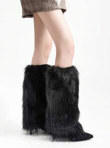 Calentadores de piernas de piel artificial para mujer, de estilo japonés Lolita, de punto en blanco y negro, para otoño e invierno
