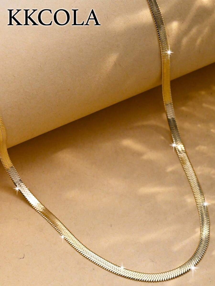 KKCOLA 1 件时尚扁平蛇形项链锁骨链，适合日常佩戴的珠宝配饰，适合送给爱人、母亲、女儿的礼物 - 金黃色 - 查看 1