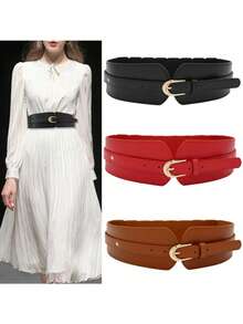 1PC 女士宽边复古松紧腰带 PU 皮革时尚搭配西装连衣裙外套腰部松紧装饰腰带展现您的完美身材