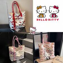 Sanrio Hello Kitty Cartoon Cute Canvas Bag, Portable Large Capacity Student Carrying Shoulder Bag, Cute Commuting Tote Bag, Suitable For Work, Travel, School, Daily Use