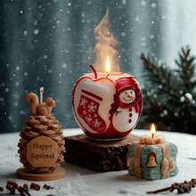 1 件圣诞苹果雪人蜡烛模具松果，礼盒 DIY 手工皂石膏树脂适用于圣诞派对装饰和创意礼物 - 白色 - 查看 5