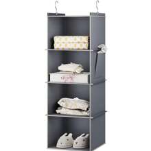 1 szt. Wisząca półka do przechowywania garderoby, 3-6 warstwowy organizer na ubrania z kieszeniami bocznymi i haczykami, oszczędzający miejsce składany stojak do przechowywania ubrań do użytku domowego i podróżnego, dekoracje, dekoracje festiwalowe, dekoracje pokoju, dekoracje domowe, dekoracje sypialni, organizer, przechowywanie w domu, biała koszulka damska, czarne spodnie damskie, damskie ubrania zimowe, sukienka