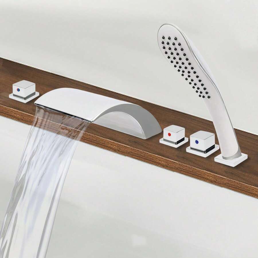 YUNRUX 5 Hole SET Single Lever Mixer Bath Faucet Tap Bathtub Faucet Fitting - Silver - View 1