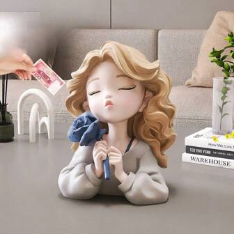 Pot décoratif en résine représentant une fille belle et économiseuse, tirelire de décoration de bureau, statue décorative parfaite pour la maison et les cadeaux