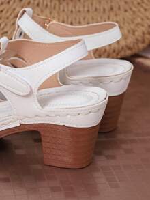 1 双女式厚底扣带凉鞋，百搭平底舒适运动沙滩鞋，适合日常穿着的度假时尚休闲鞋 - 白色 - 查看 8