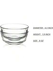 8 Oz Glass Bowls Set(6 Pack),Small For Kitchen,Dessert For Ice Cream,Snack , Side Dishes, Serving For Dipping, Prep - 8盎司6包 - 查看 2