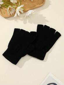 Solid Knit Gloves - Black - View 2