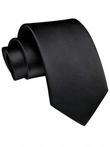 1pc Men's Solid Color Necktie (8cm), Suitable For Business Attire, Weddings, And Formal Occasions - Black - View 2