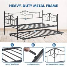 Metal Daybed With Trundle Bed, Twin Size Day Bed With Headboard And Heavy Duty Steel Slats Support, Mattress Foundation Platform Sofa Bed, For Living Room, Bedroom, Easy Assembly