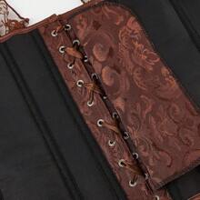 Women Corset Top With Lace Sleeve Lace Up Bustier Lingerie Waist Trainer Costume Tops - 棕色 - 查看 6